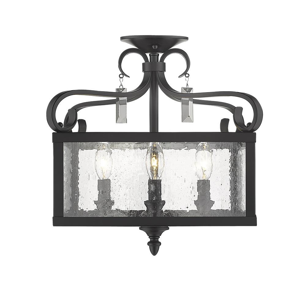 Golden Lighting 2049-SF BLK Valencia Semi-Flush (Convertible) in Fired Bronze with Seeded Glass